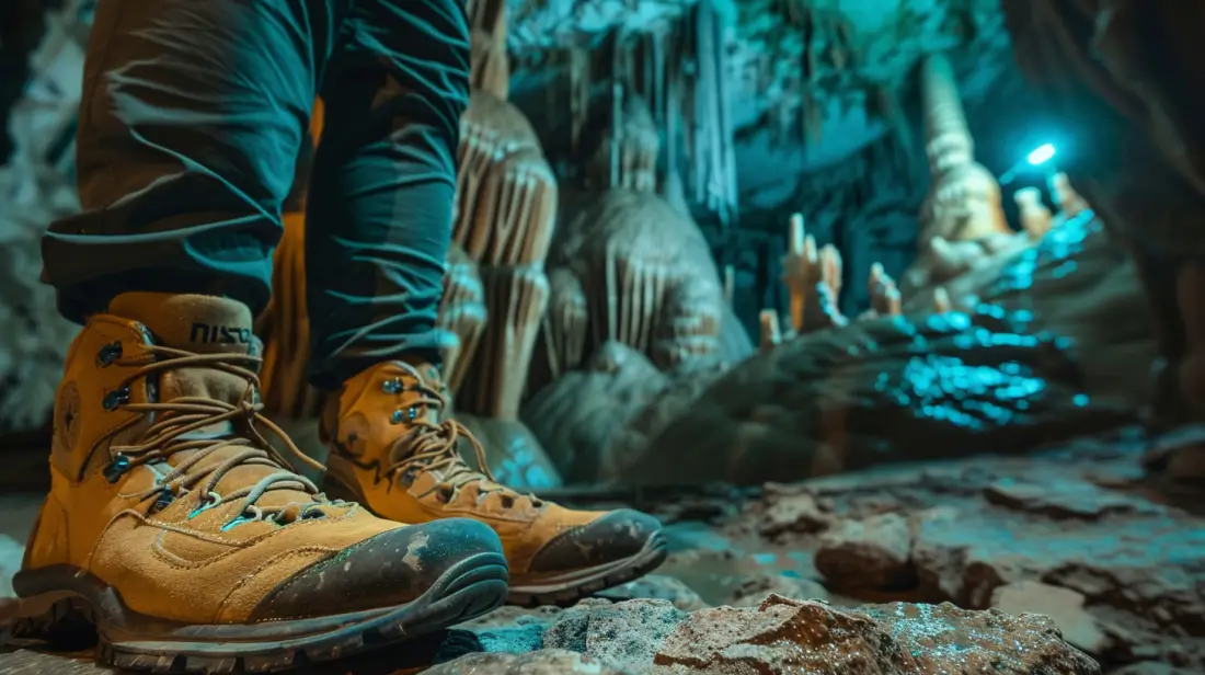 Someone wearing comfortable footwear in the Mystical Cave in Antipolo, Philippines